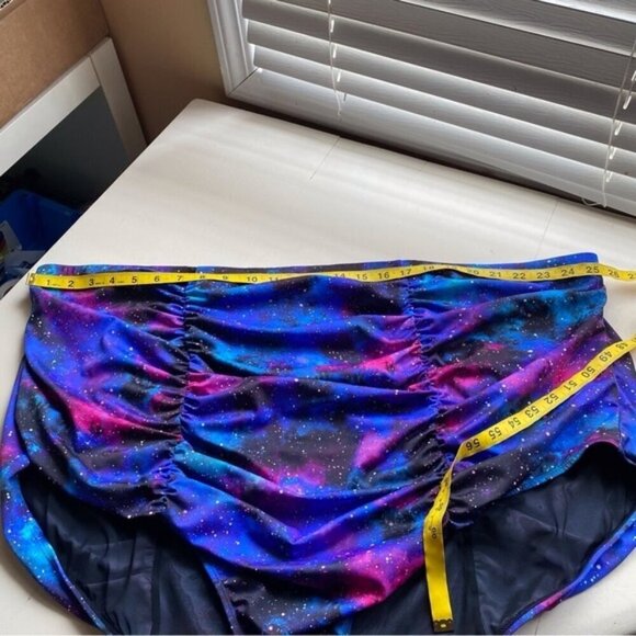 Torrid Swim Bottom Woman 6 Galaxy Mesh High Rise Ruched Detail Purple Blue - Picture 9 of 11